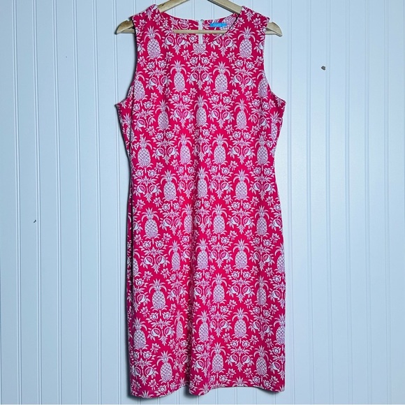 J. McLaughlin Dresses & Skirts - J. McLaughlin Catalina Cloth Pineapple Print Sheath Dress Size L Bright Pink